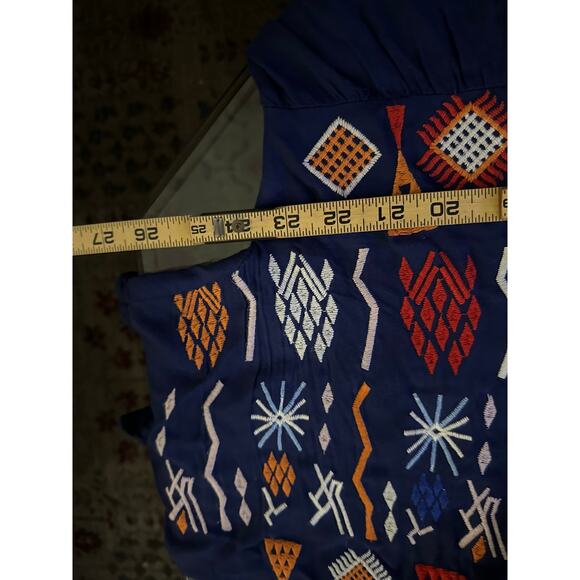 Solitaire Women's Blue Embroidered Ruffled Short Sleeve Tunic Mini Dress Size L - Picture 7 of 7